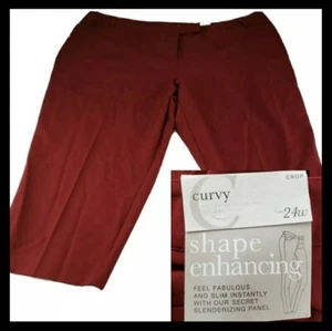 New Cato Women's 24W Cropped Pants Curvy Hip Thigh Dark Red Slenderizing Panel - Picture 1 of 11