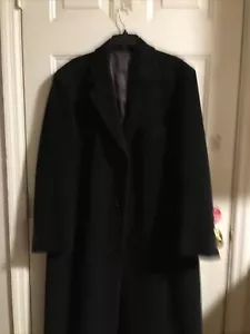 BLACK COAT MENS PERRY ELLIS LONG WOOL OVER COAT - Picture 1 of 16