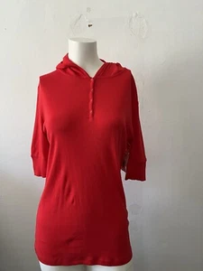 NWT Jones New York sport Strawberry Red half sleeve snap button Workout hoodie M - Picture 1 of 9