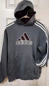 Boy's Vintage Adidas Embroidered Logo Pullover Hoodie w/Pockets Gray Youth Large - Picture 1 of 11