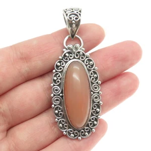 SUARTI BALI 925 Sterling Silver Vintage Peach Carnelian Gem Swirl Frame Pendant - Picture 1 of 7