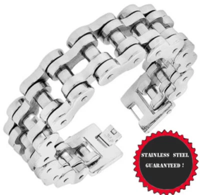 Bike Bracelet Man Biker Silver Chain Motorcycle 8'' 9"10'' Stainless Steel - Image 1 of 4