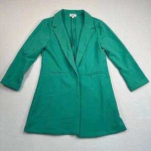 Have Oversized Blazer Open Front Dress Jacket Womens Size Large Teal Pockets - Picture 1 of 11