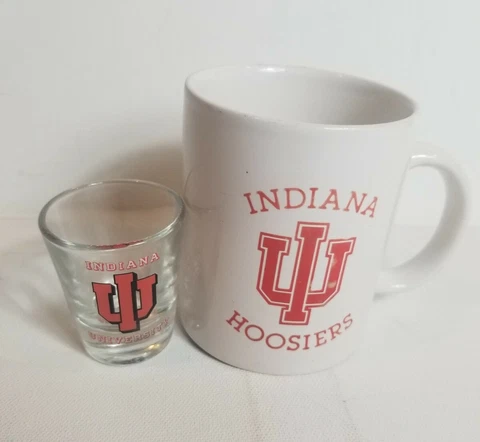 Lot Bundle of 2 Indiana Hoosiers 1 Coffee Mug Cup & 1 Shot Glass Cover