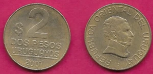 URUGUAY 2 PESOS URUGUAYOS 2007 XF BUST OF JOSE ARTIGAS GERVASIO RIGHT,VALUE AND - Picture 1 of 1