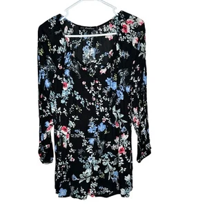 New Ava Christine Women’s Floral Boho Blouse Size 1X  Black Floral BNWOT - Picture 1 of 5