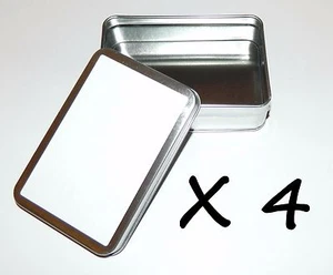 4 X 6oz Rectangular Blank White Label Slip-On Lid Metal Crafts Tin Container Box - Picture 1 of 2