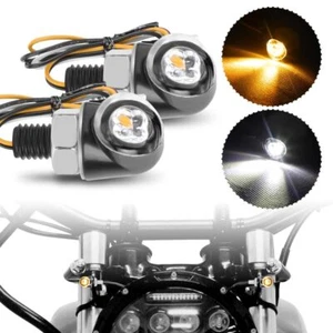 2X Mini Motorcycle LED Indicator Turn Signal Light Blinker Amber White Lamp 12V - Foto 1 di 13