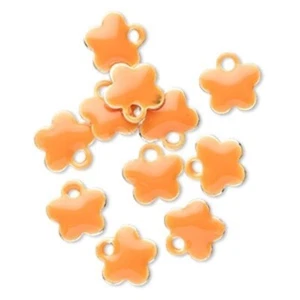 12 Silver Plated & Orange Enamel 6mm Flower Charms * - Picture 1 of 1