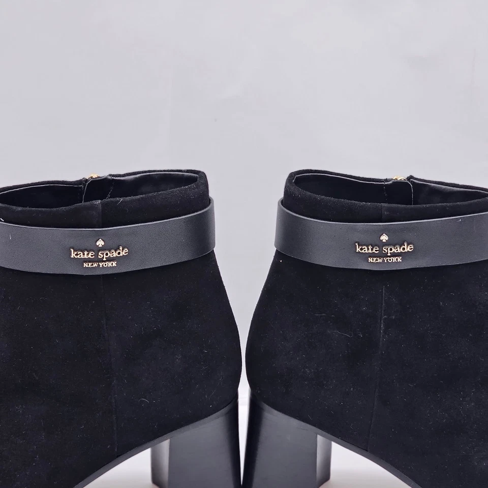 Kate Spade Tobillo MORGAN Perla 10 B Negro Gamuza Cuero Logo Cremallera Lateral Foto 1 de 4