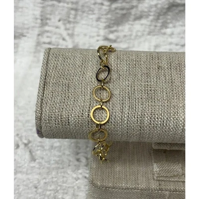 Sterling Silver Gold Vermeil Round Link Chain Bracelet 7.5" #61183 - Image 1 of 4