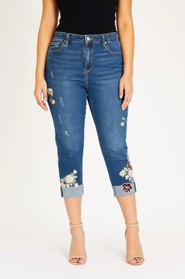 Chicos The So 瘦身女友踝牛仔裤花卉刺绣尺寸 1.5-M/10 — 第 1/4 张图片