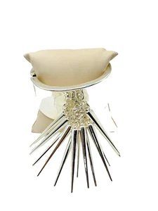Silver Plated Hinged Cuff Bracelet With Dangling Spikes Punk Rock Bold Statement - Picture 1 of 5