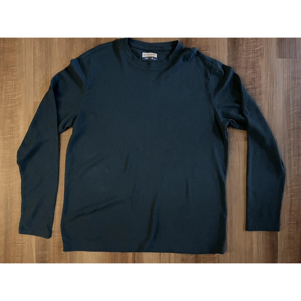 Magellan Outdoors Shirt Mens XL Green Waffle Knit Thermal Long Sleeve Loose Fit - Image 1 of 4