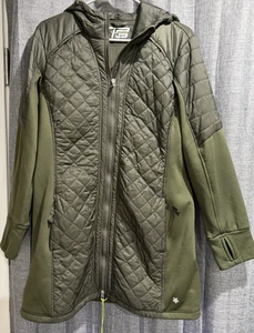 Giacca lunga donna Tek Gear oliva con cappuccio taglia L con cappuccio fori pollice ventilata nuova con etichetta - Foto 1 di 12
