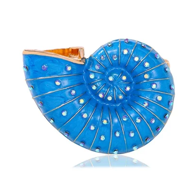 Vintage Blue Enamel Shell Brooch Rhinestone Ocean Summer Pin Beach Gift Jewelry - Image 1 of 4