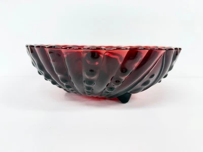 Vintage Anchor Hocking Glass Ruby Red Burple Bowl Three Footed - Image 1 of 3