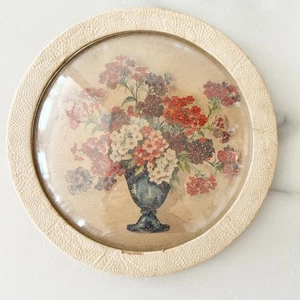 Antique Bubble Glass Art Print Floral Arrangement Wall Art Convex Glass 5.5" - Picture 1 of 5