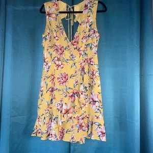 Cactus + Clover Womens Sleeveless Floral Cross Body Dress Yellow large - Picture 1 of 10