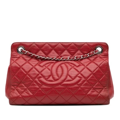 Bolso de Compras Chanel CC Acolchado Marco Caviar Autenticado Bolso de Cuero Rojo Foto 1 de 4