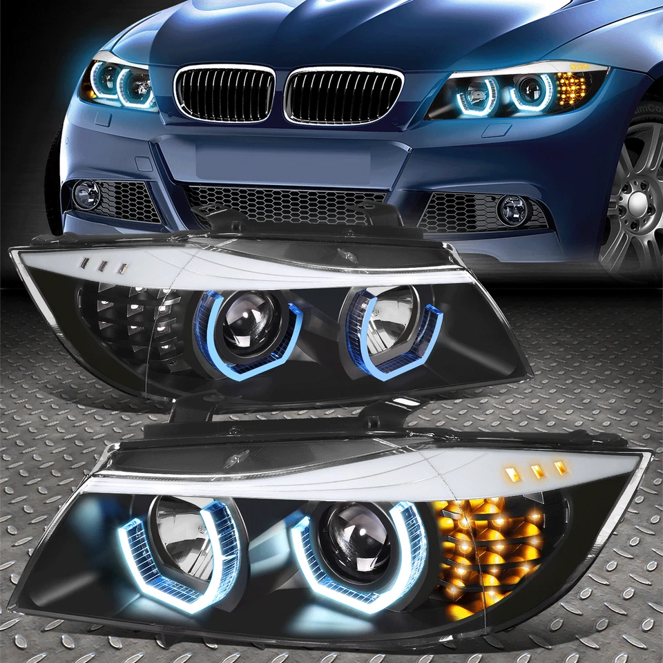 [AZUL LED 3D CRISTAL U-HALO] PARA BMW SERIE 3 E90 2009-2012 FAROS/LÁMPARAS NEGROS Foto 1 de 4