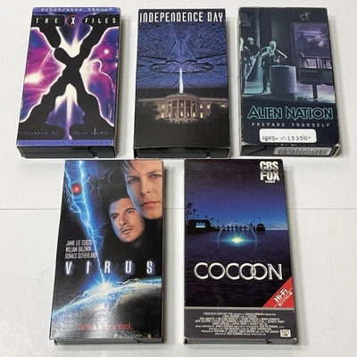 Lot Of 5 VHS Alien Action Suspense Movies Independence Day X Files Virus Nation - Image 1 of 2