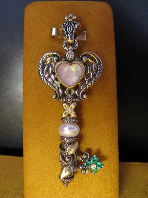 BARBARA BIXBY WINGS OF LOVE KEY HE HEART FLOWER ENHANCER PENDANT Gemstone SS18 - Image 1 of 2