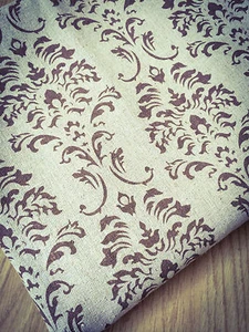 Brown Damask Natural LINEN - Cotton Fabric. Price per 1/2 metre - Picture 1 of 3