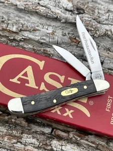 CASE XX *a FPR 2024 SMOOTH BLACK CURLY OAK WOOD BRASS SHIELD PEANUT KNIFE KNIVES - Picture 1 of 6