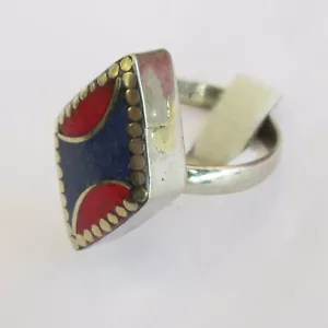 Anillo unisex ajustable joyería natural coral azul lapislázuli plata tibetana R05 - Imagen 1 de 7