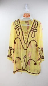 Vintage Camilla 100% silk kaftan/long sleeve blouse in citrus OSFM - Picture 1 of 16