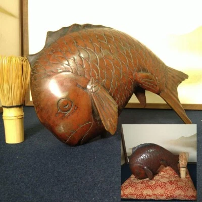 Antigua Estatua de Bronce PECES DE BESUGO DE MAR con Cojín Estatuilla de Metal Figura de Japón Foto 1 de 4