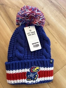 Kansas Jayhawks Womens Hat Cable Knit Confetti Pom Cap Winter Hat 47 Brand - Picture 1 of 5