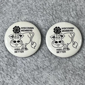Wisconsin 4-H Miembros Beso Mejor Lote de 2 Pines Botones 1.75" Vaca Feliz - Imagen 1 de 4