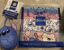 Disney Stitch Three Pack Reusable Cloths And Beauty Blender With Holder Cool New