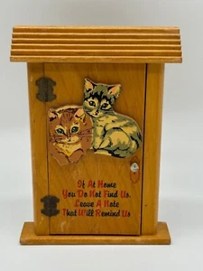 Vintage Wood Leave a Note Box Cats Notepad & Pencil Holder - Picture 1 of 6