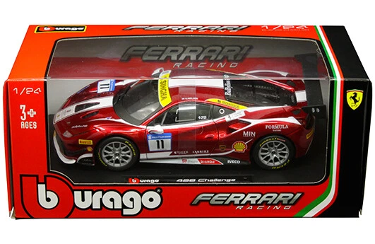 FERRARI 488 CHALLENGE #11 CANDY RED 1/24 DIECAST MODEL CAR BY BBURAGO 18-26308