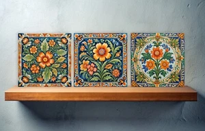 Juego de 3 azulejos de pared con salpicadero de cerámica siciliana con estampado floral para decoración de pared - Imagen 1 de 5