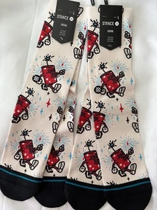 2 PAIR STANCE CASUAL SOCKS - CELEBRATE CREW - SIZE L, CREAM/MULTI, NWT - Picture 1 of 7