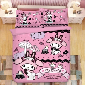 Four Piece Bedding Set Anime My Melody Cute Bed Sheet Quilt Cover Pillow Case - Picture 1 of 9