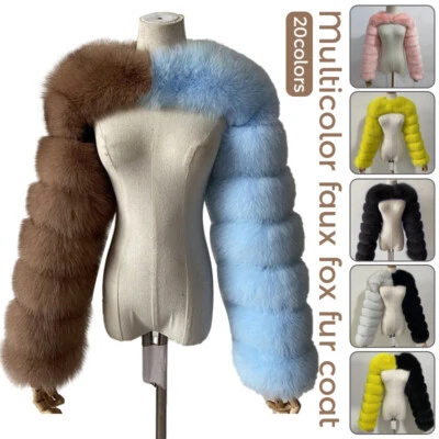 MARKENLOS Damen Kunstfell Schal Winter Warm Langarm Kurz Mantel Jacke Fell Dick Schal DE