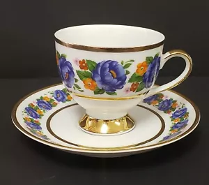 MITTERTEICH Bavaria 029 Purple Floral Gold Trim Porcelain Teacup And Saucer Set - Picture 1 of 8
