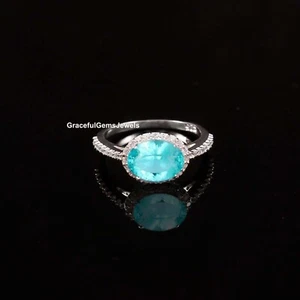 Women's Wedding Rings Paraiba Tourmaline Engagement Ring Oval Cut Anniversary - Picture 1 of 4