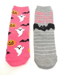 Joe Boxer Halloween Crew Socks Girls 6-8.5 Cotton Kids Bats Ghosts Pumpkins 2 pk - Picture 1 of 9
