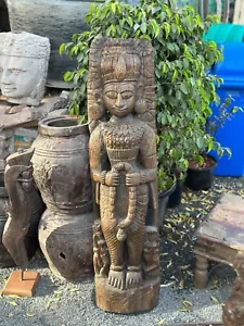 1700's Rare Ancient Old Wooden Hand Carved Goddess With Mala Figurine - Picture 1 of 14