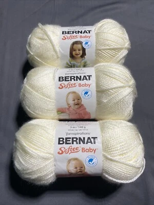 Bernat Softee Baby Yarn - Solids, 100% Acrylic Antique White Lot Of 3 Skeins - Image 1 of 4