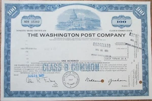 Periódico Washington Post 1971 certificado de stock, Katharine Graham DC - Imagen 1 de 1