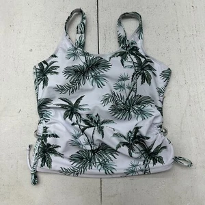White Palm Tree Graphic Ruched Sides Sleeveless Swim Tank Top Girl's Size 13-14Y - Picture 1 of 8