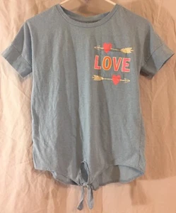 Extremely Me Girls Tee Baby Blue Colored Love Short Sleeve w/ Front Tie & Pocket - Picture 1 of 6