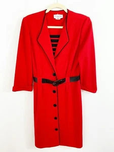 Vintage Leslie Fay rot Gürtel Maxikleid Größe 12 PETITE Knopfleiste Sekretär - Bild 1 von 10